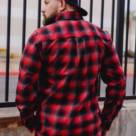 Dixxon Fairview Red Black Plaid Flannel Long Sleeve Shirt - Picture 7 of 10